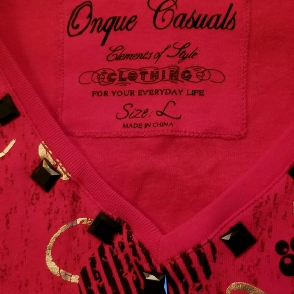 Christmas Holiday Shirt Top Red Black Gold L - Picture 3 of 4